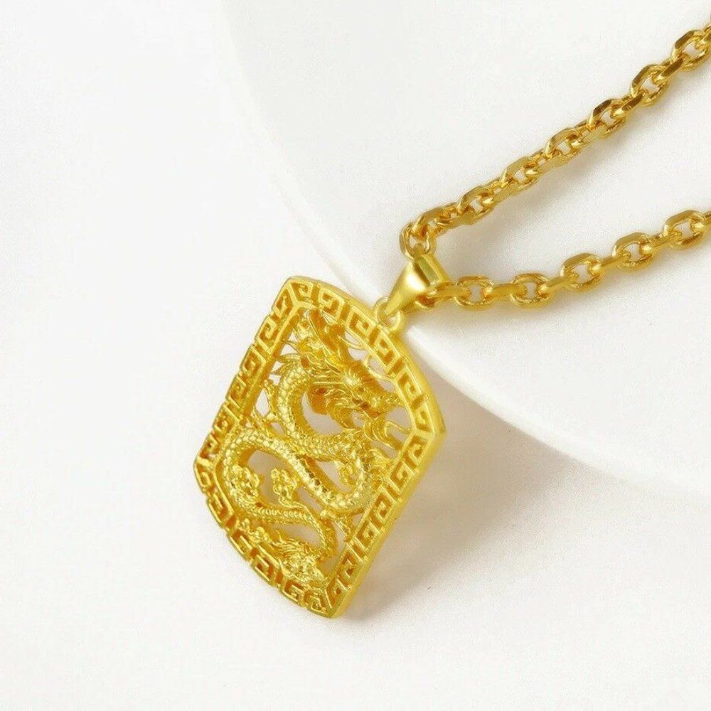 18K Gold 20" Dragon Pendant w/ gift pkg